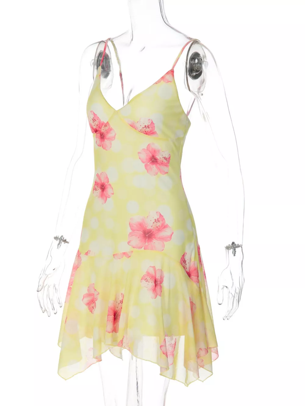 Sheer Floral Print Sleeveless Asymmetrical Mini Dress, image 13