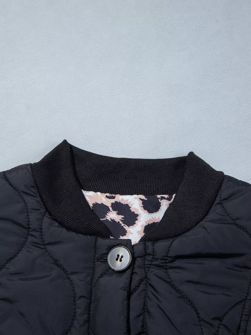 Quilted Leopard Cuff Button Down Puffer Jacket, image 4