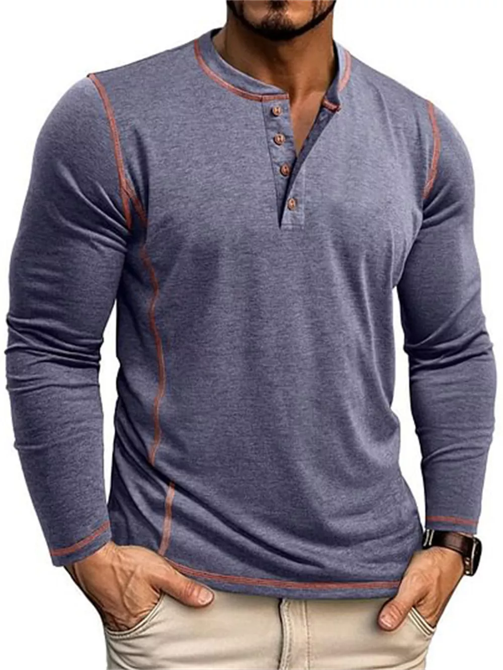 Men's Full Size Casual Button Detail Long Sleeve T-Shirt Plus Size, image 6