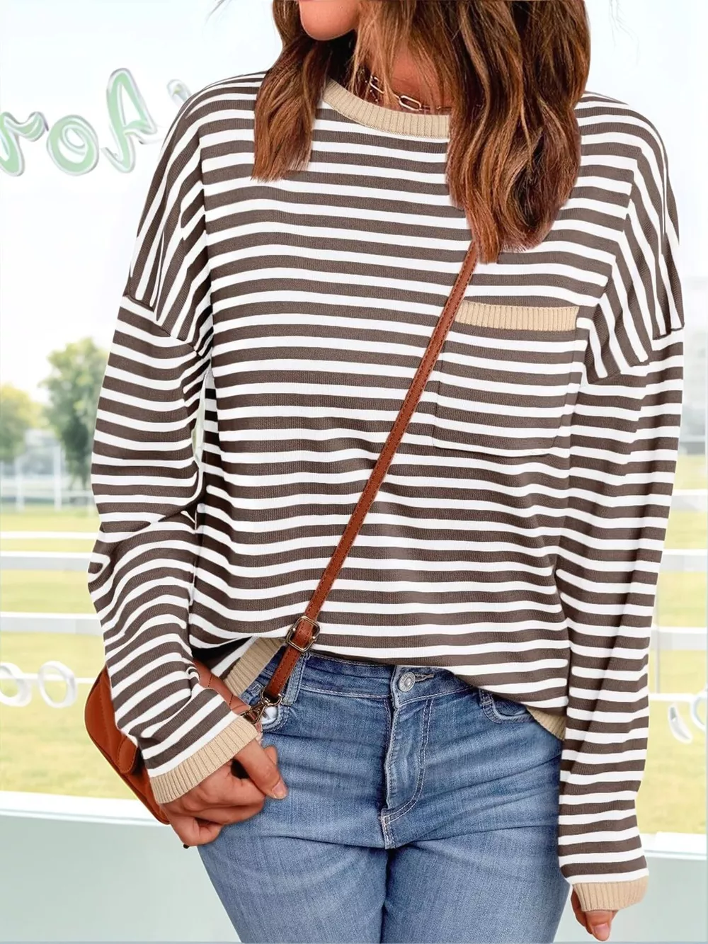 Striped Round Neck Long Sleeve Knit Top, image 10