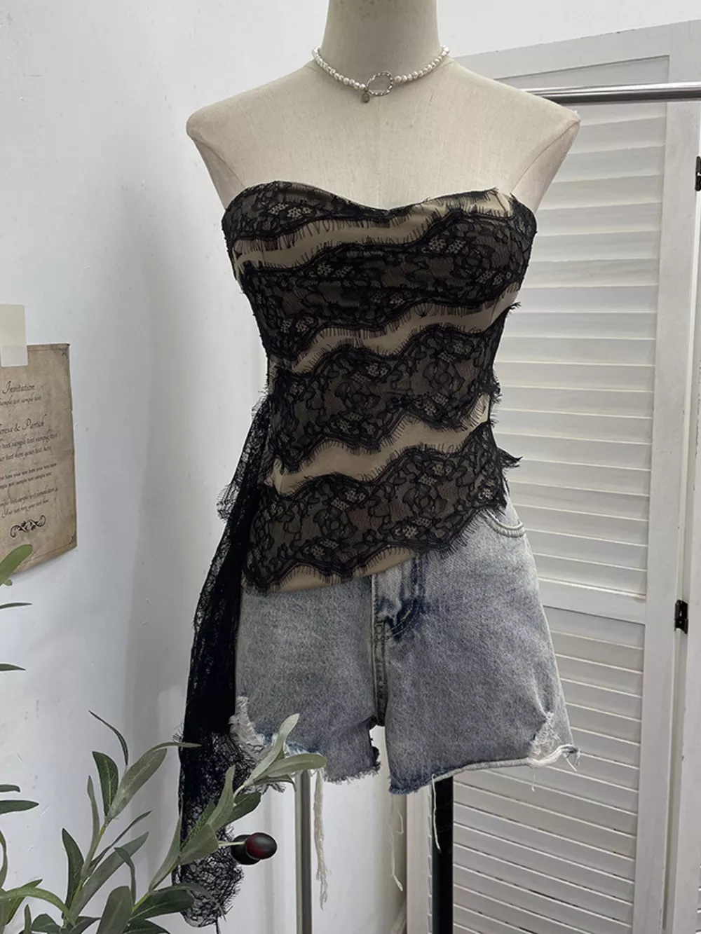 Lace Tube Top with Asymmetrical Hem, image 2