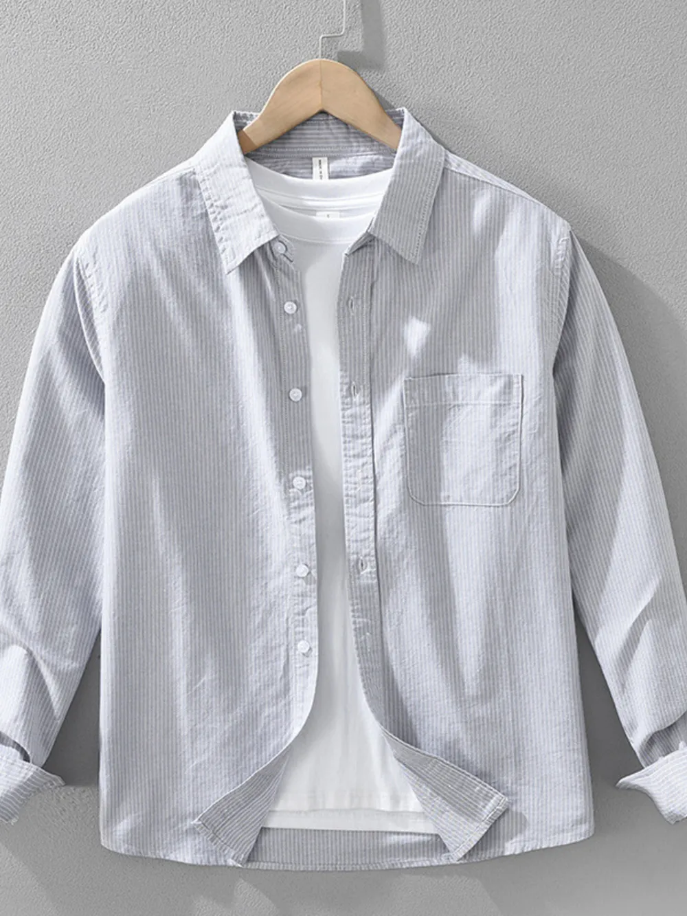 Men's Plus Size Striped Button Up Long Sleeve Shirt, image 4