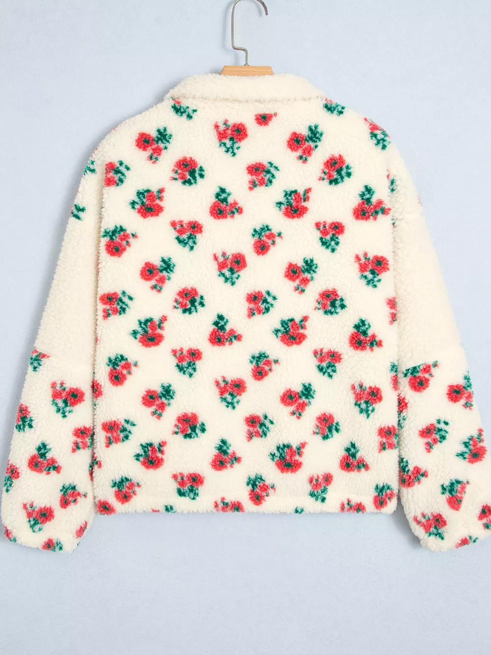 Floral Print Fleece Contrast Trim Button Collar Sweatshirt, image 7
