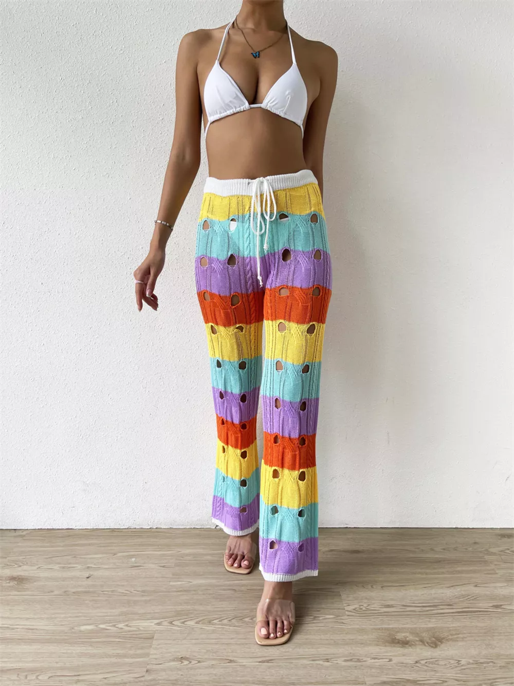 Striped Crochet Hollow-Out Knit Pants, image 6