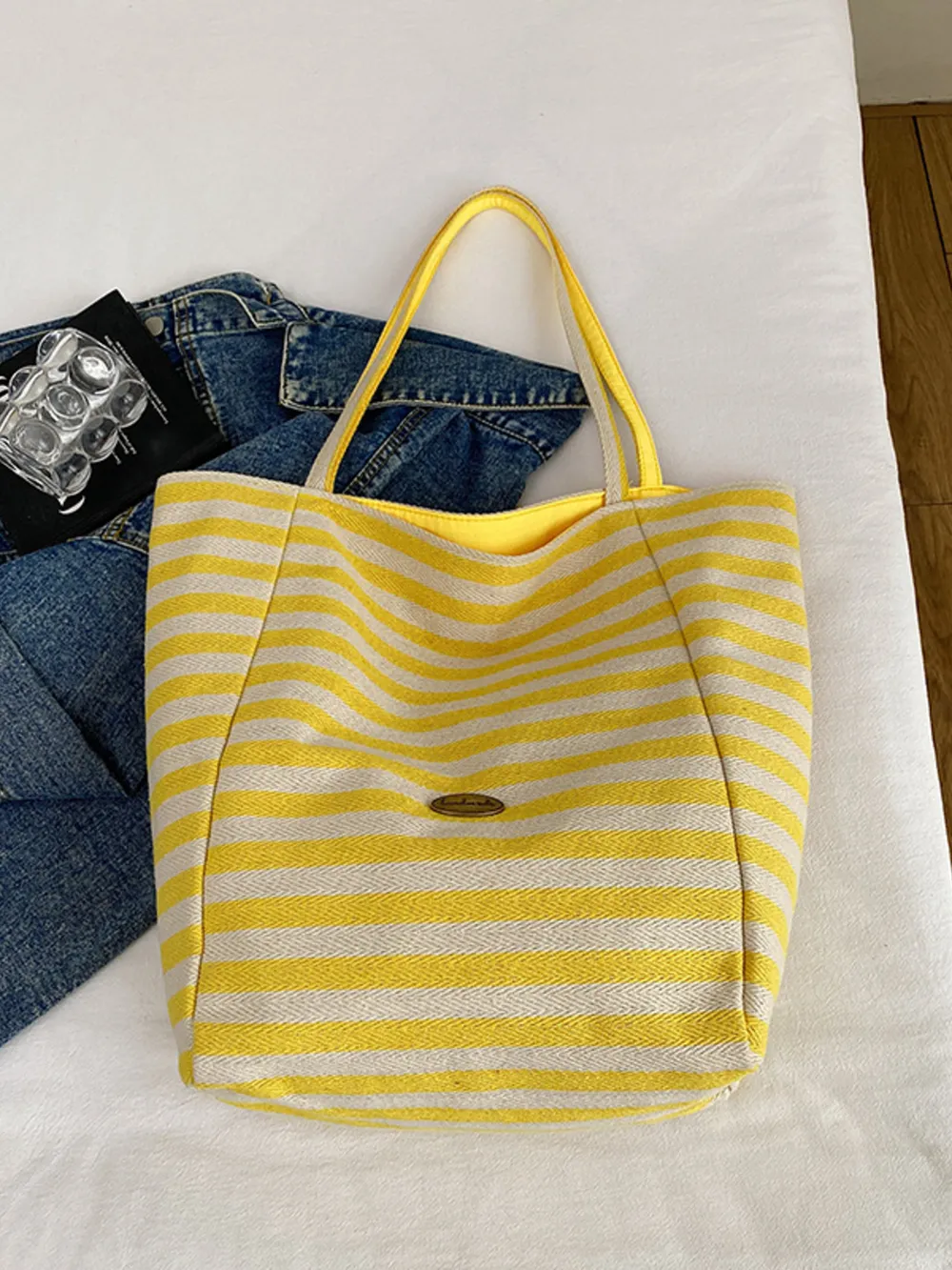 Striped Canvas Tote Bag, image 9