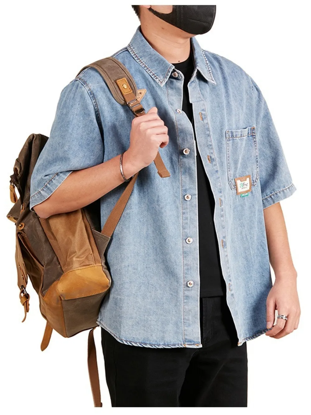 Men's Plus Size Button Up Short Sleeve Denim Shirt, image 3