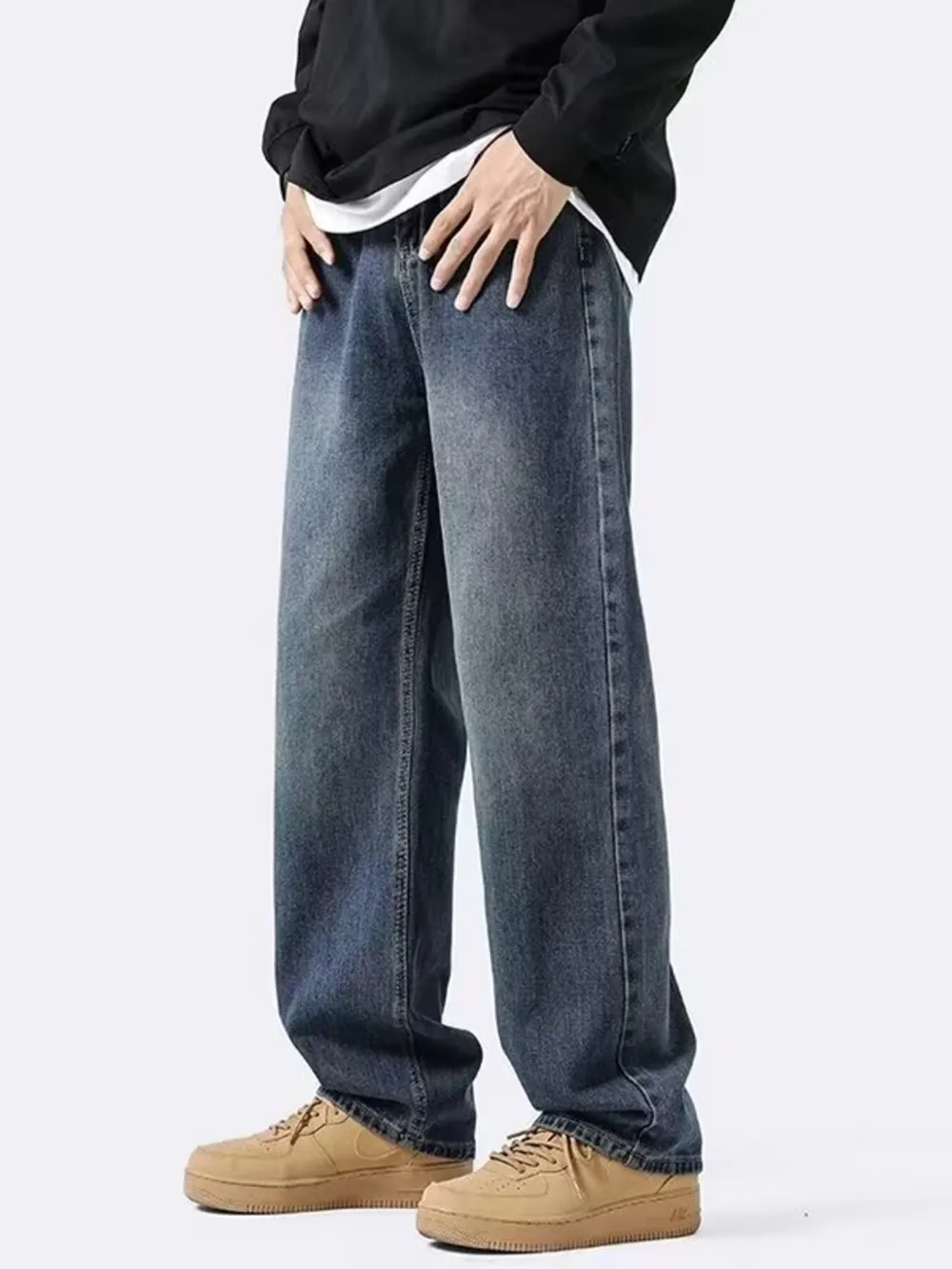 Men's Full Size Vintage Wash Loose Fit Jeans Plus Size, image 2