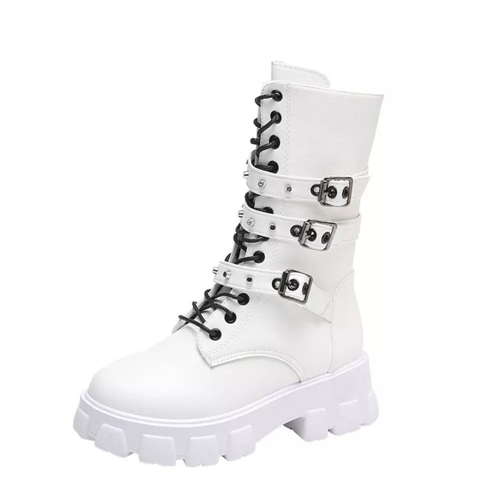Buckled Lace-Up Combat Boots, image 4