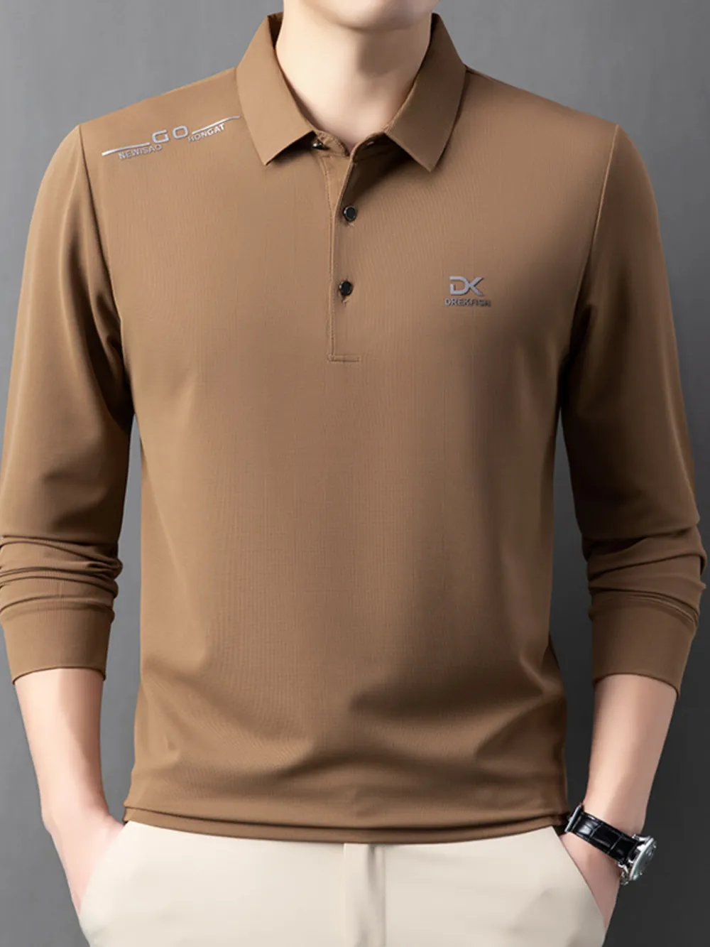 Men's Button Detail Long Sleeve Polo, image 2