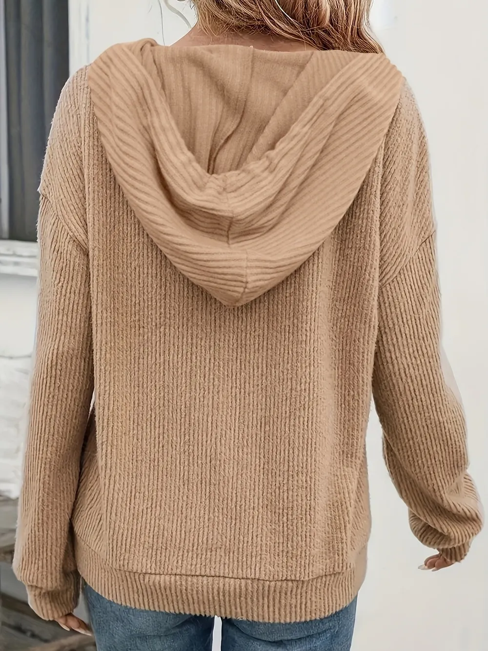 Drawstring Button Front Hoodie, image 6