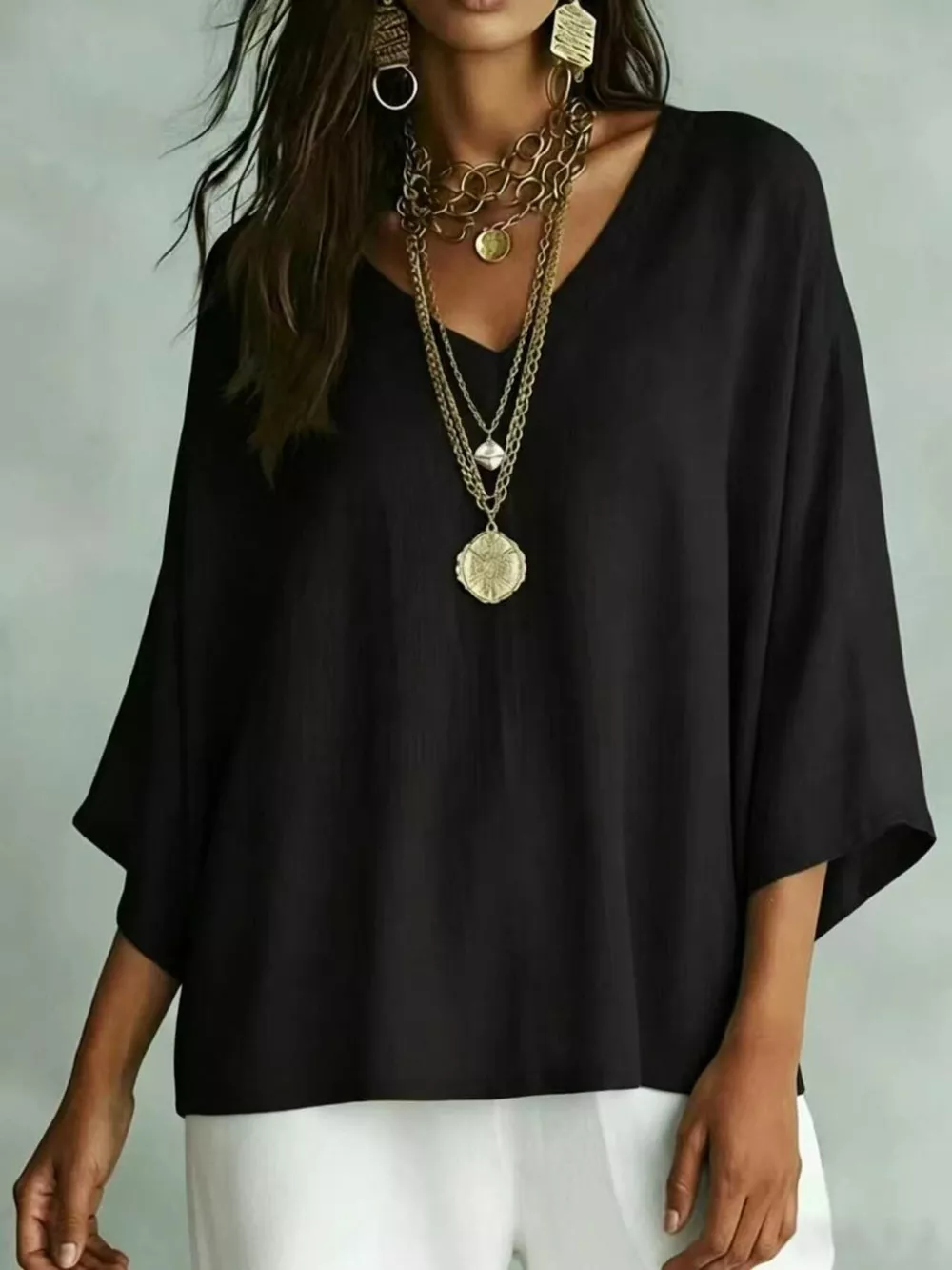 Full Size V-Neck Loose Fit T-Shirt Plus Size