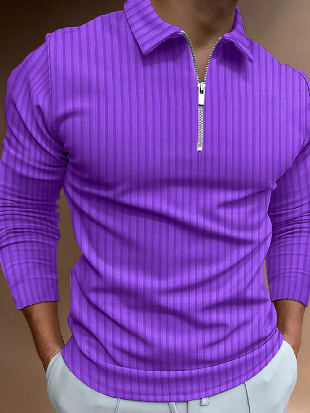 Men's Full Size Zip Detail Long Sleeve Polo Plus Size, image 10