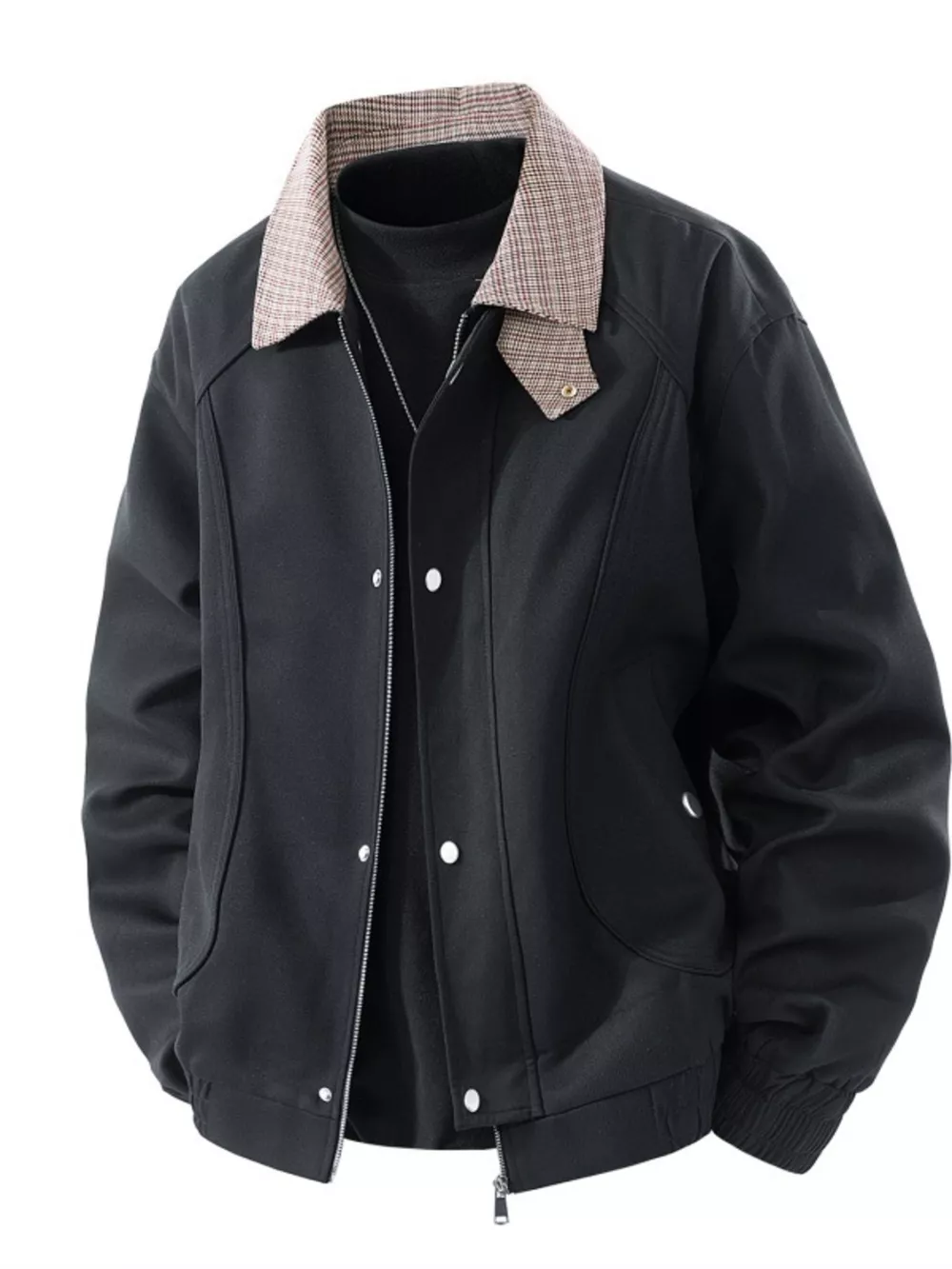 Men's Plus Size Casual Plaid Collar Zip Up Jacket, image 2