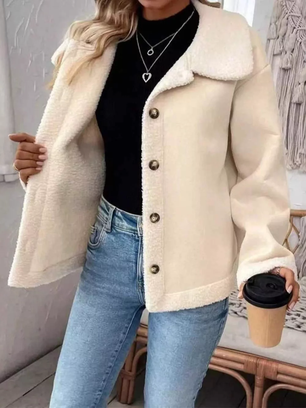 Plus Size Fleece Button-Down Outerwear, image 3