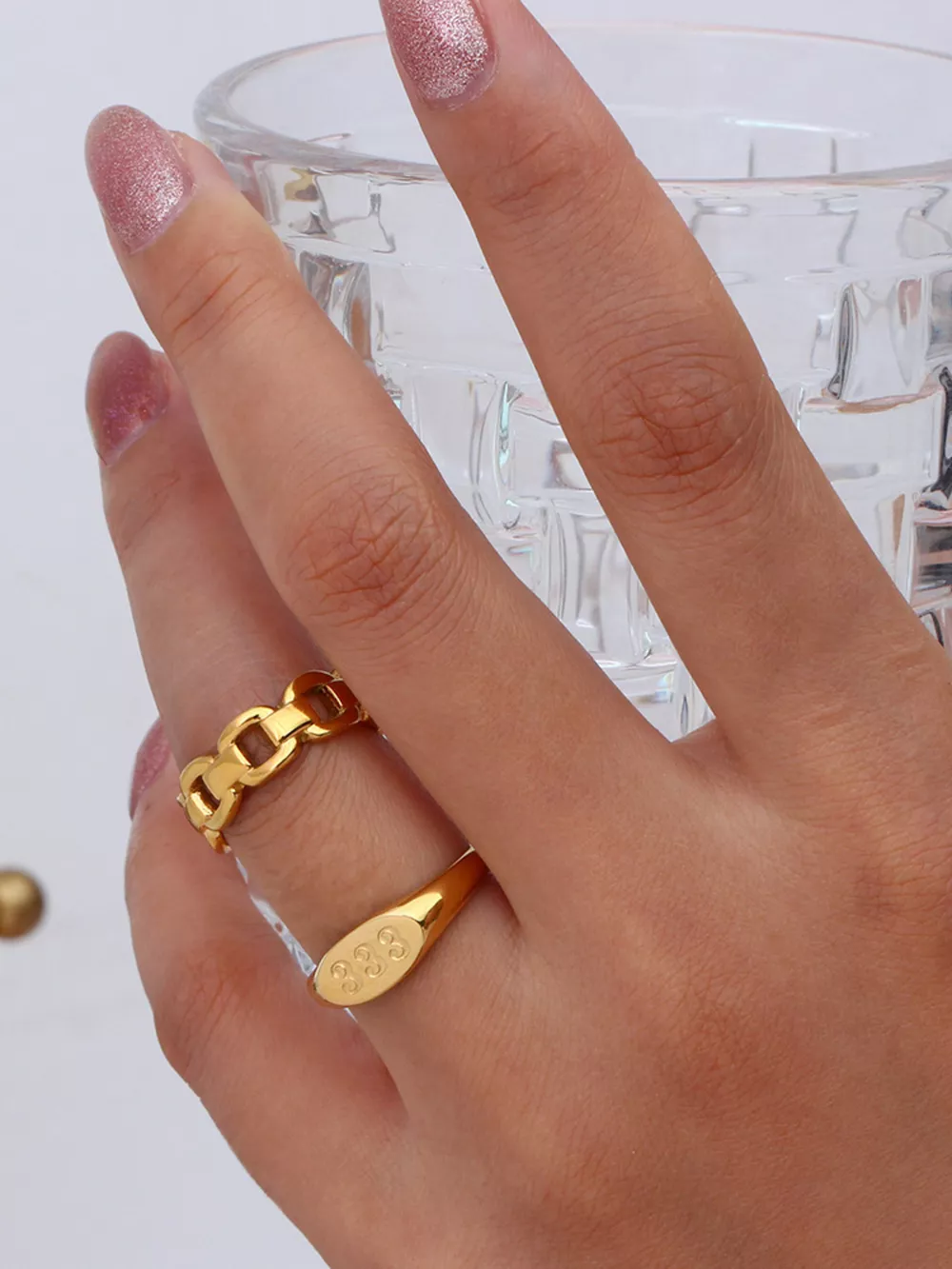 18K Gold-Plated 333 Number Signet Ring, image 3