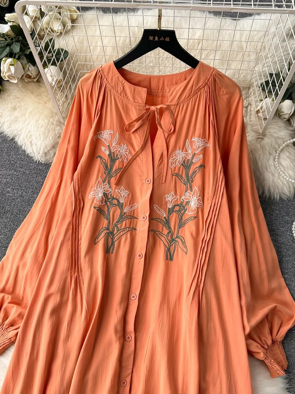 Floral Button Front Long Sleeve Dress, image 18
