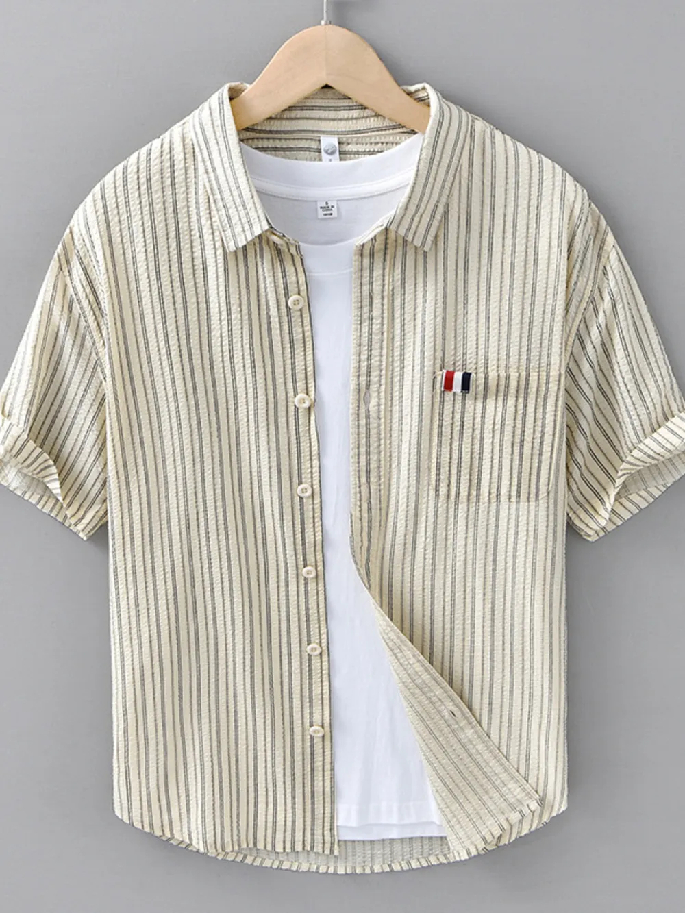 Men's Plus Size Striped Button Up Short Sleeve Shirt