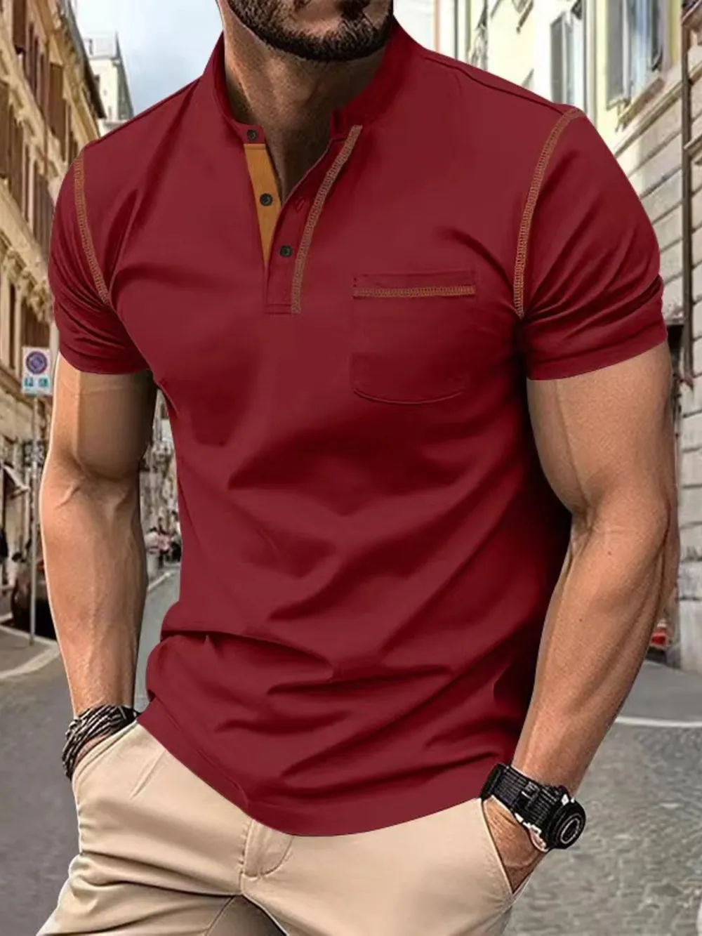 Men's Plus Size Button Detail Short Sleeve Polo, image 3