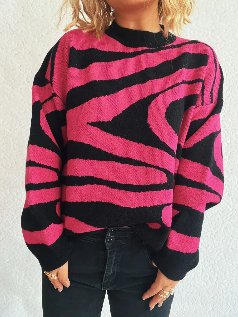 Zebra Print Round Neck Sweater, image 13
