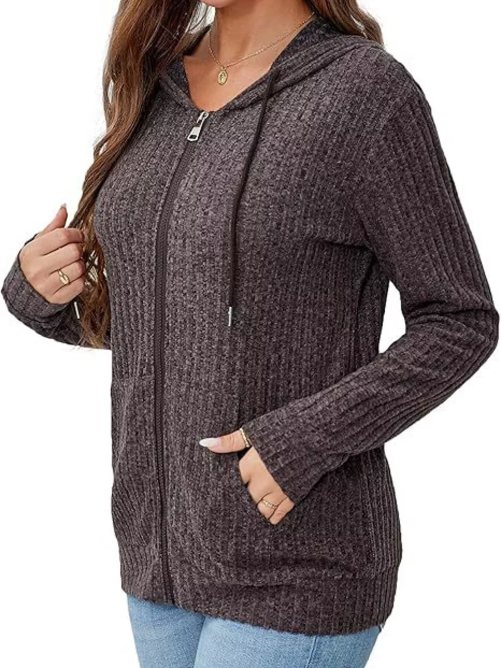 Ribbed Zip Up Hooded Outerwear, image 13