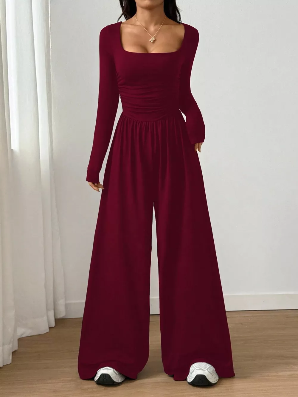 Ruched Square Neck Wide-Leg Jumpsuit, image 16