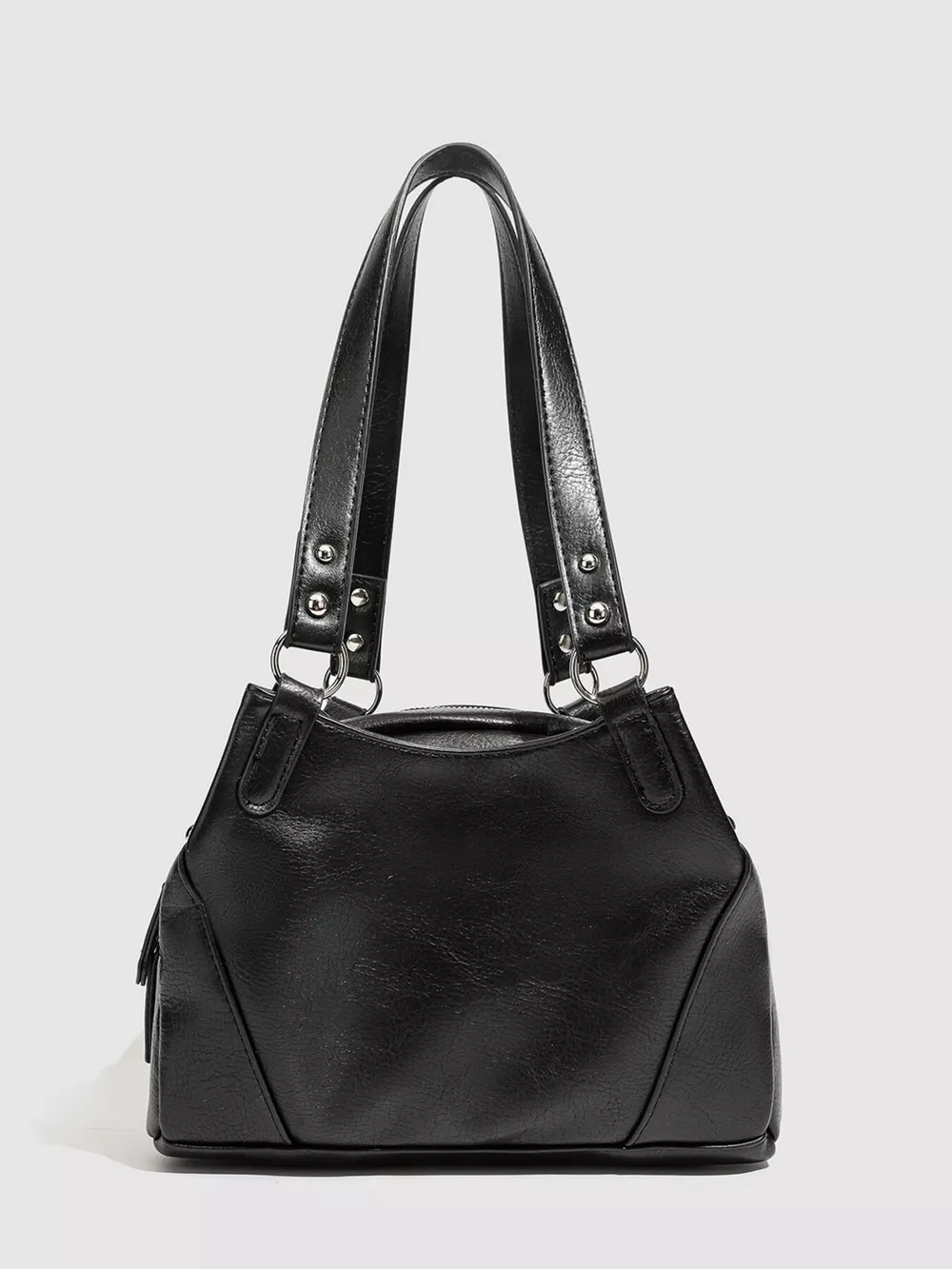PU Leather Shoulder Bag with Woven Detail and Stud Accents, image 3