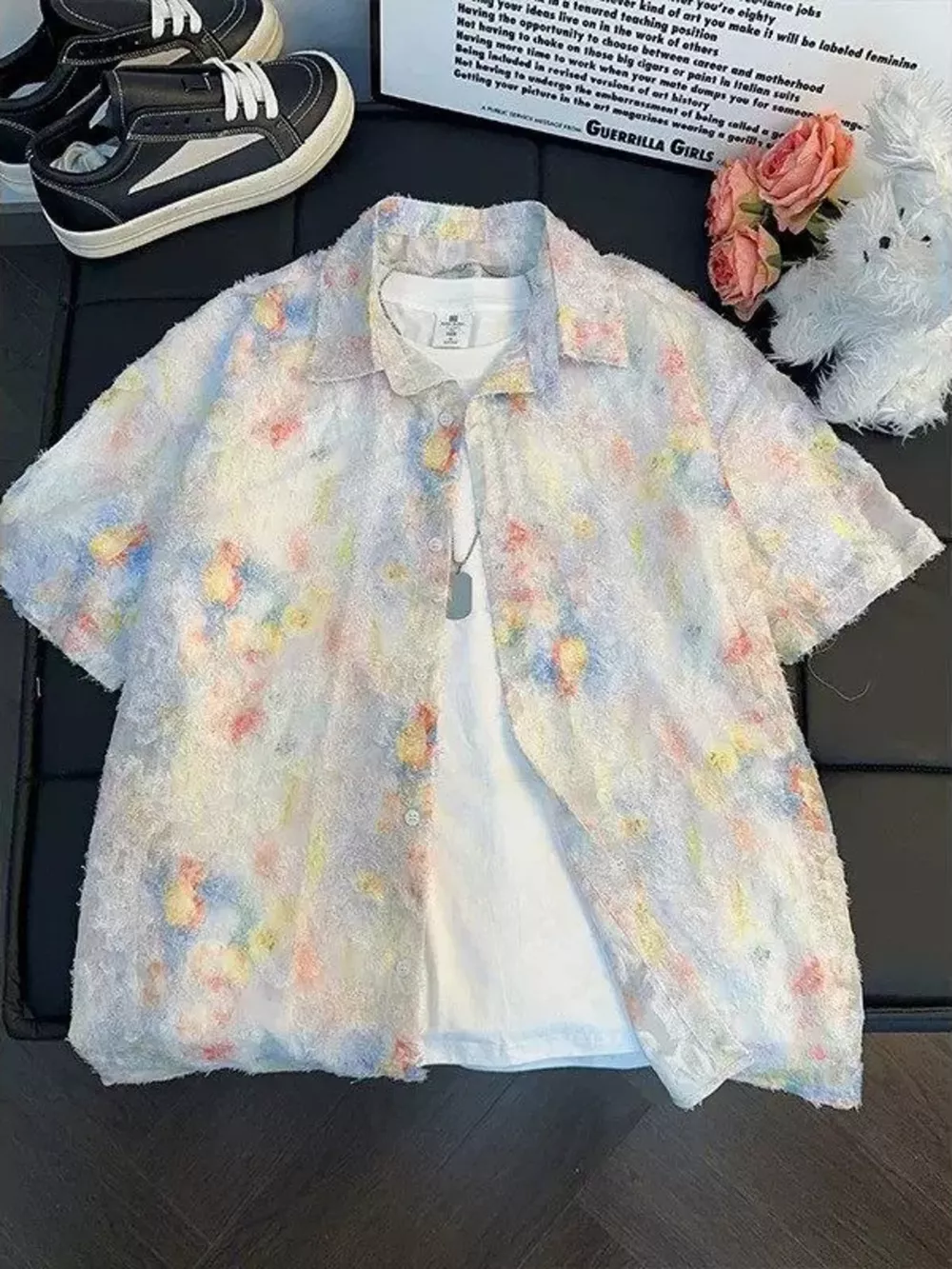 Men's Abstract Floral Print Textured Shirt, image 2