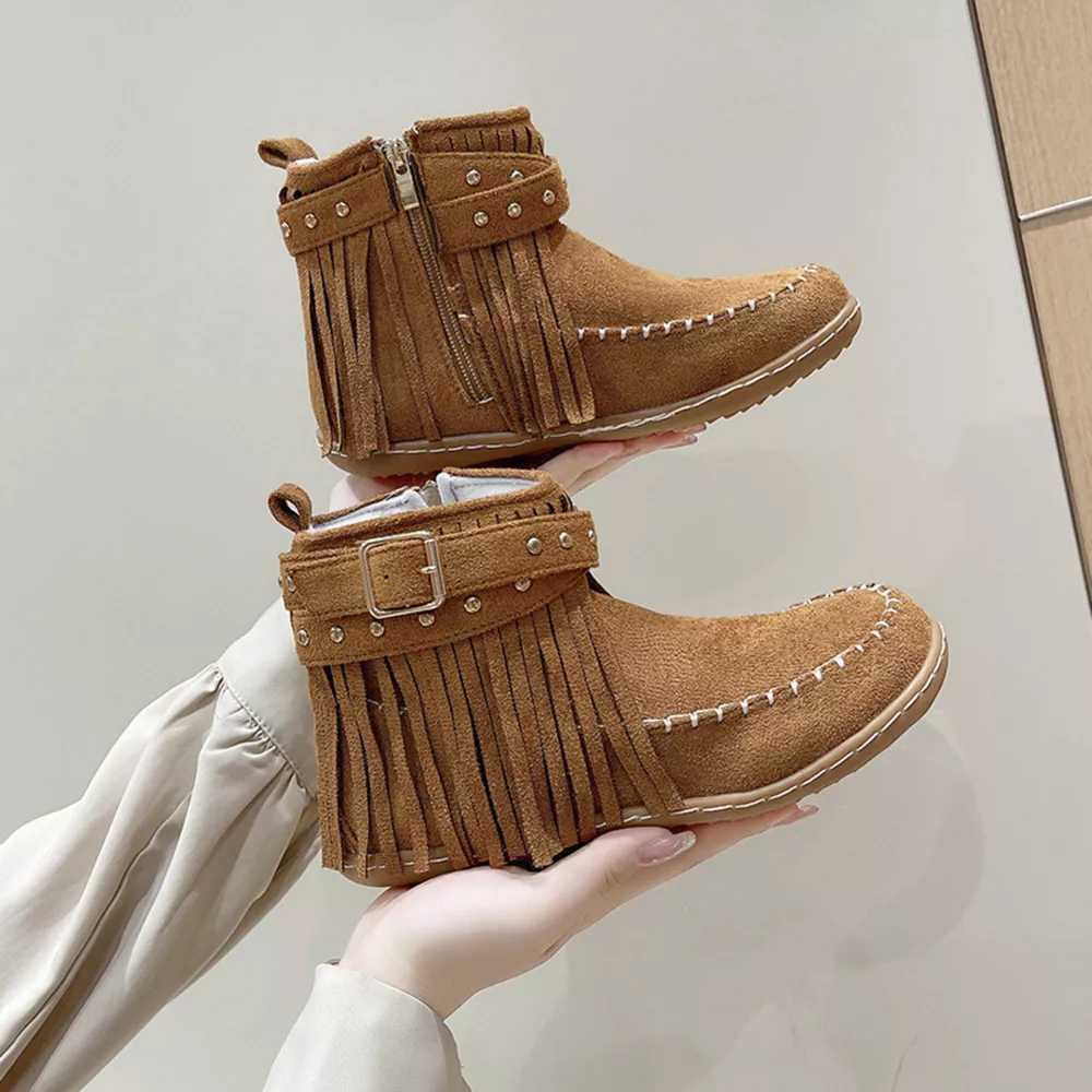Fringe Round Toe Flats Boots, image 9