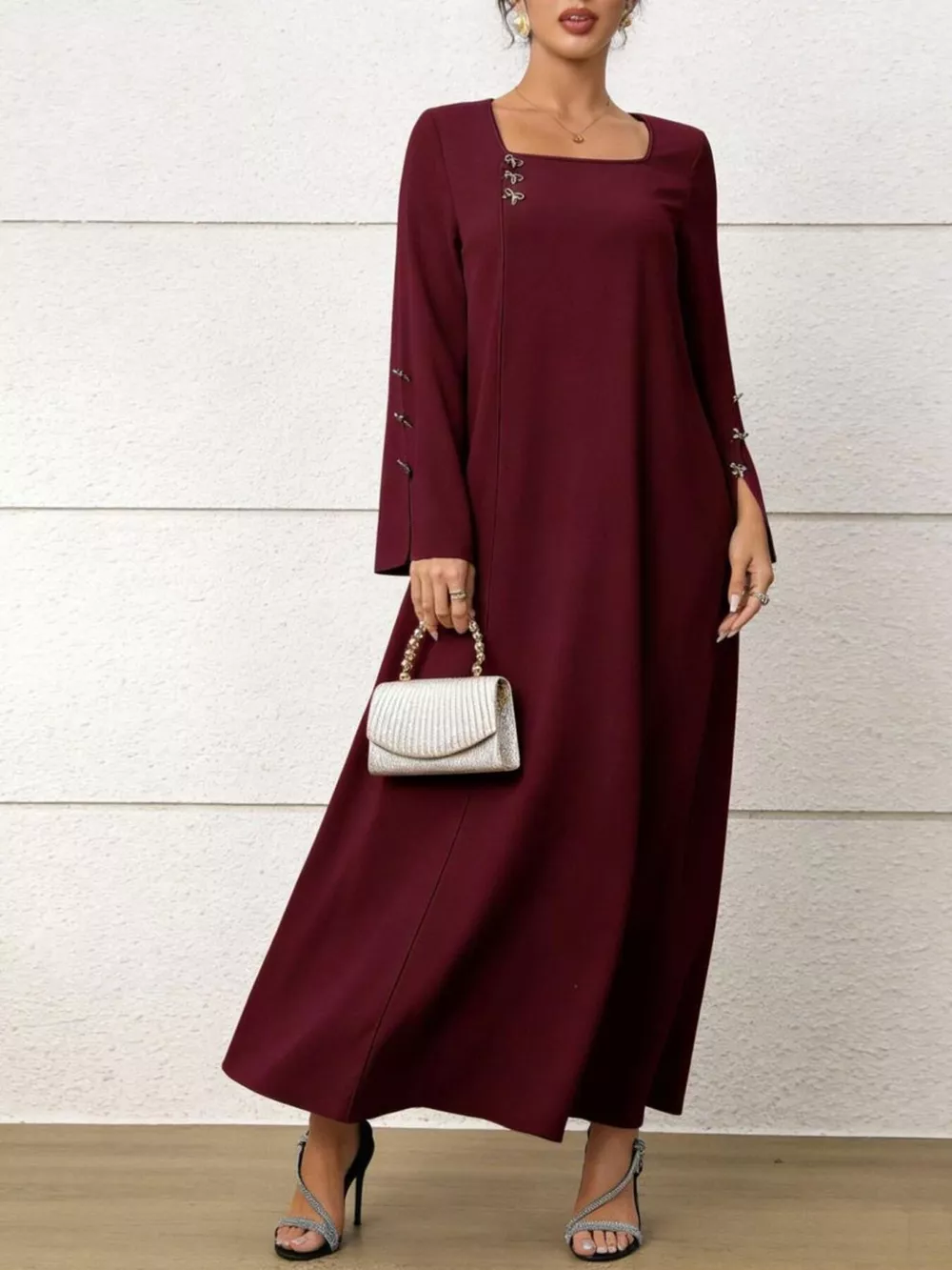 Square Neck Flare Sleeve Maxi Dress, image 3