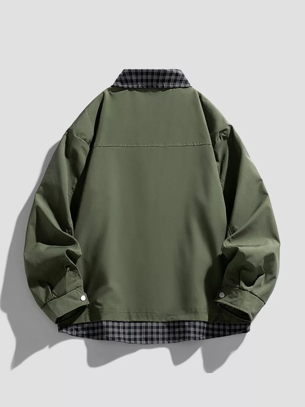 Men's Plus Size Plaid Trim Snap Down Casual Jacket, image 6