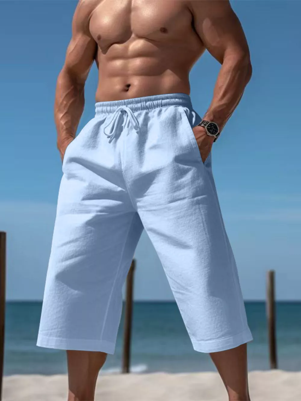 Men's Full Size Casual Drawstring Cropped Pants Plus Size, image 5