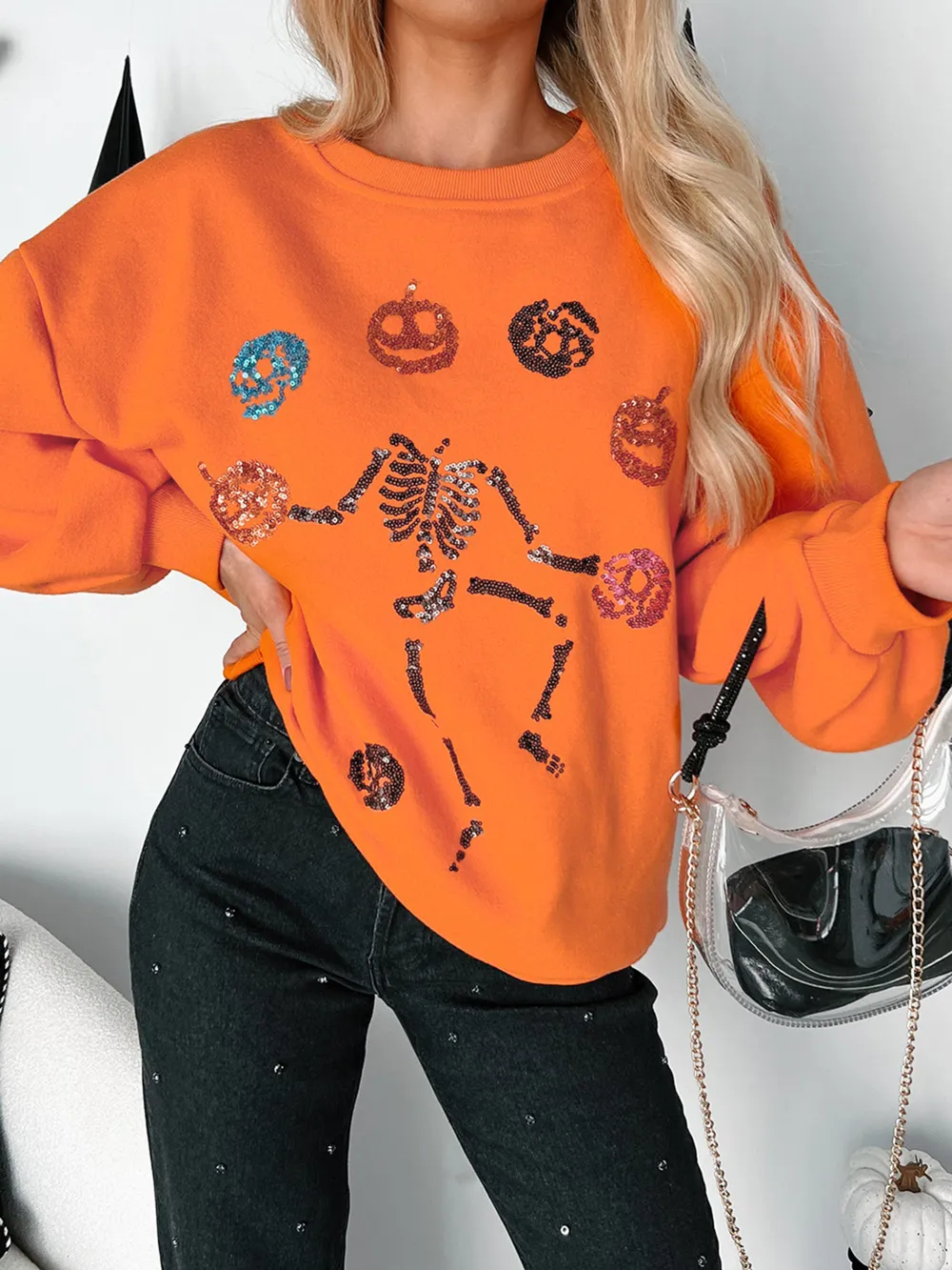 Halloween Skeleton Pumpkin Sweatshirt, image 4