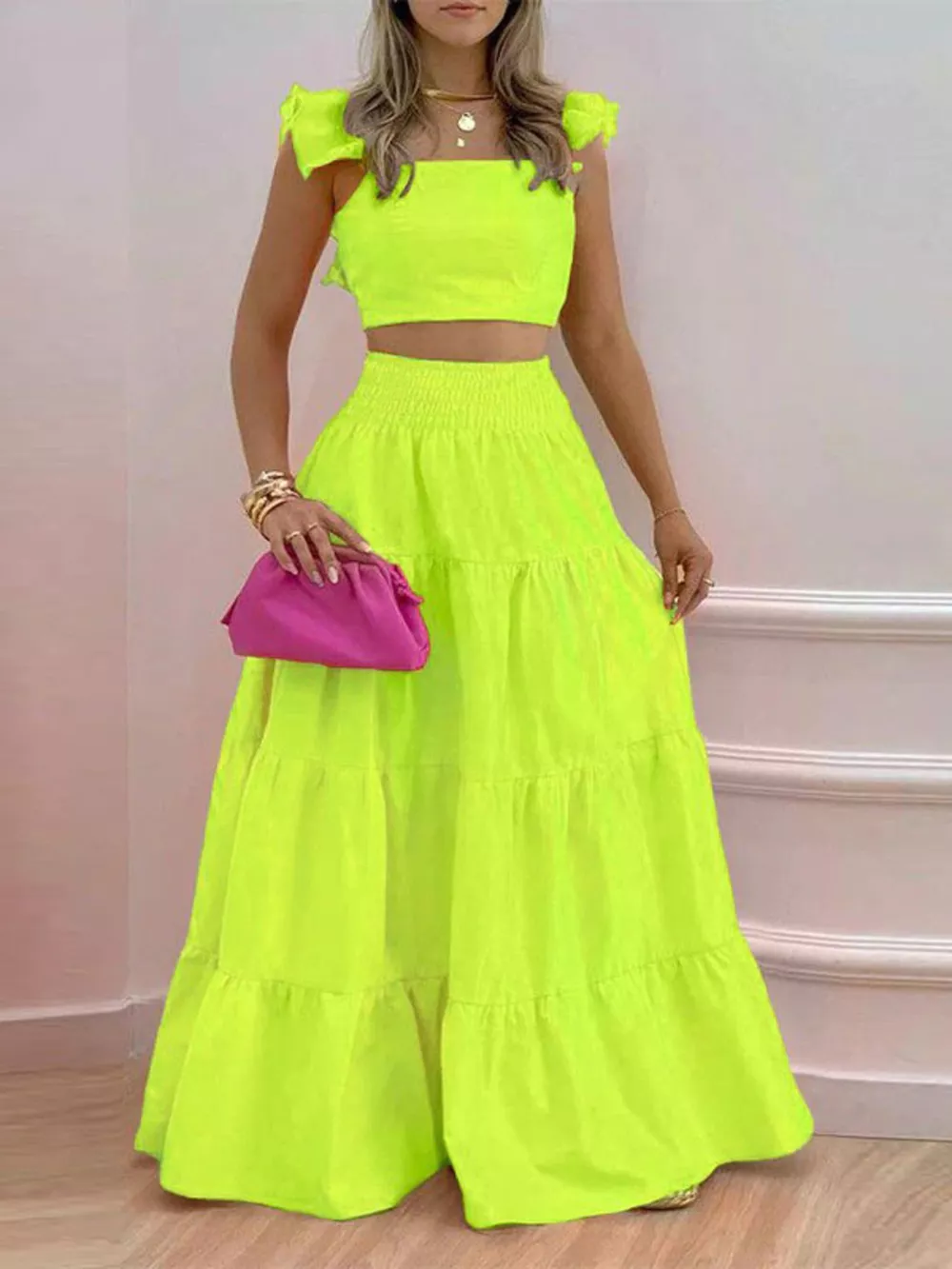Crop Top and Tiered Maxi Skirt Set, image 14