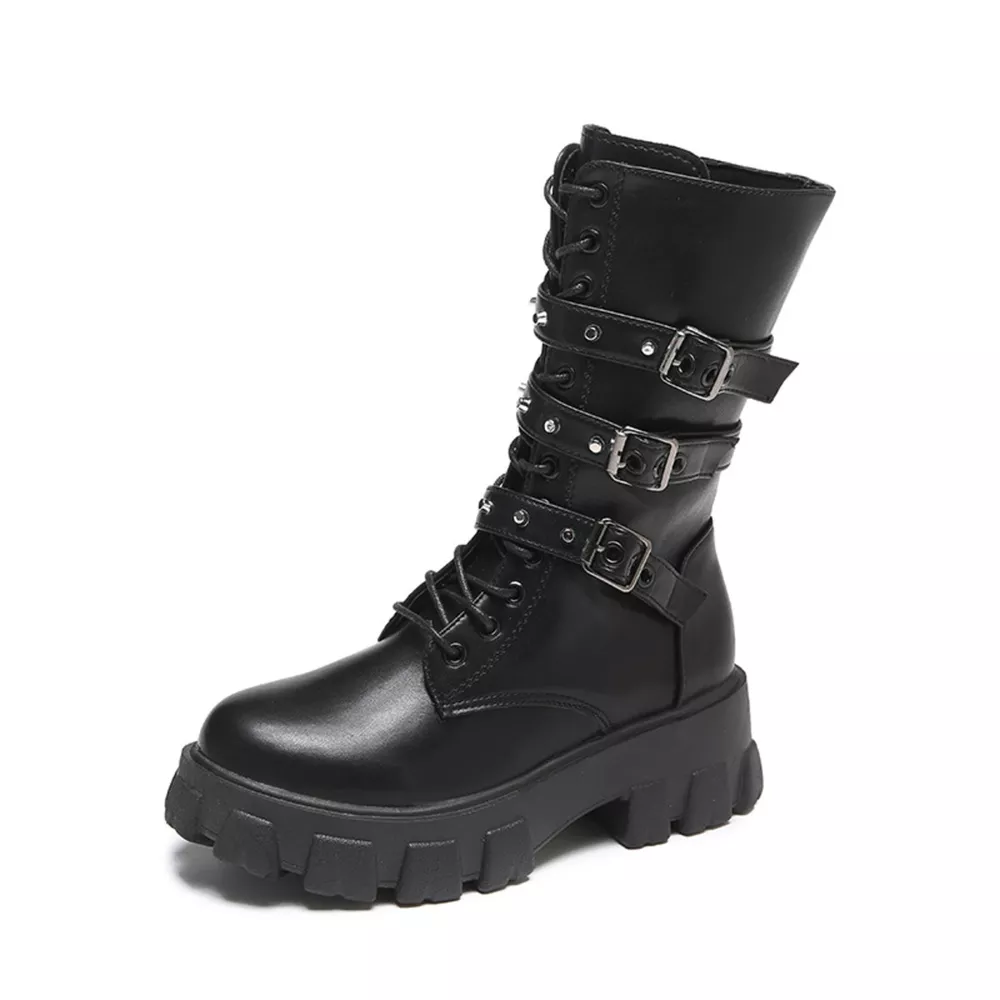 Buckled Lace-Up Combat Boots, image 5