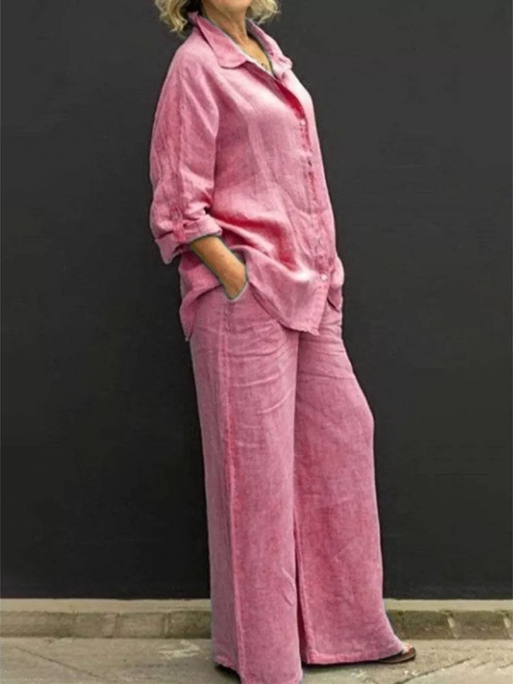 Full Size Long Sleeve Shirt and Pants Set Plus Size, image 3
