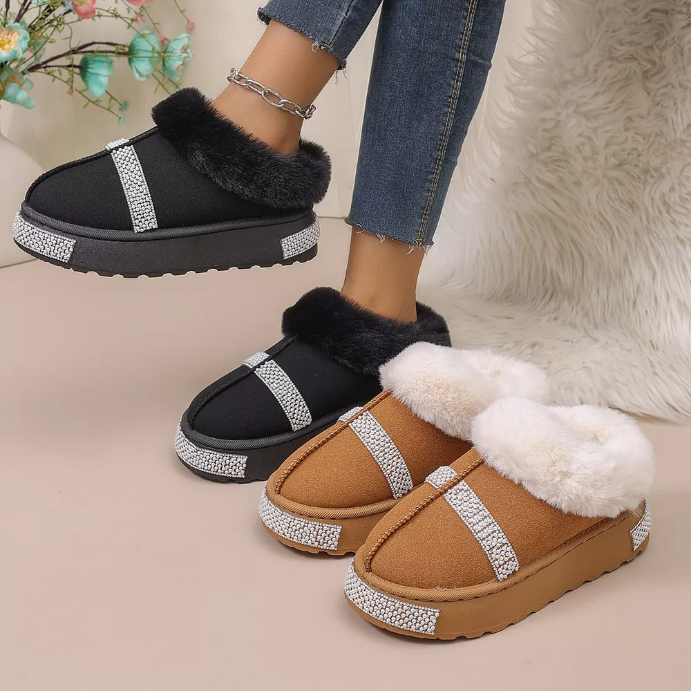 Rhinestone Embellished Faux Fur Lined Platform Boots, image 2