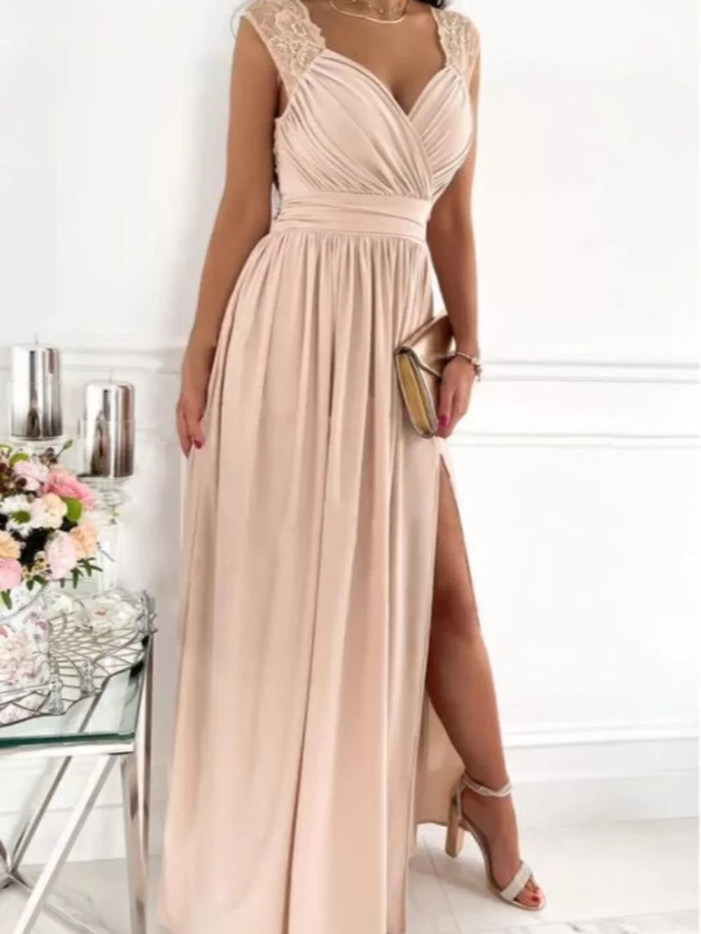 High Slit Lace Detail Maxi Dress, image 16