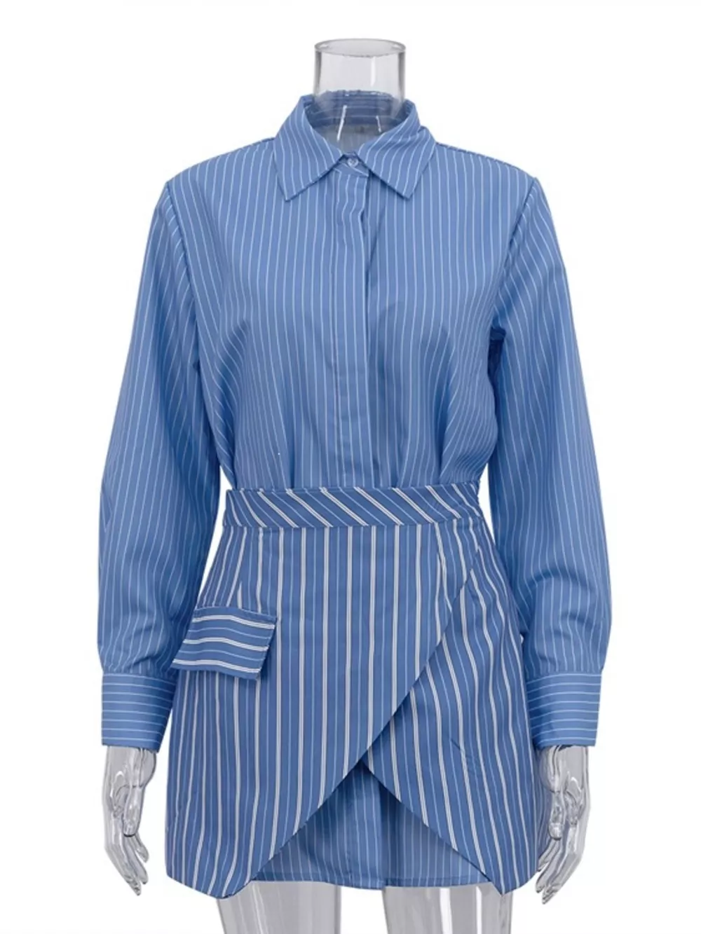 Striped Shirt and Asymmetrical Mini Skirt Set, image 3