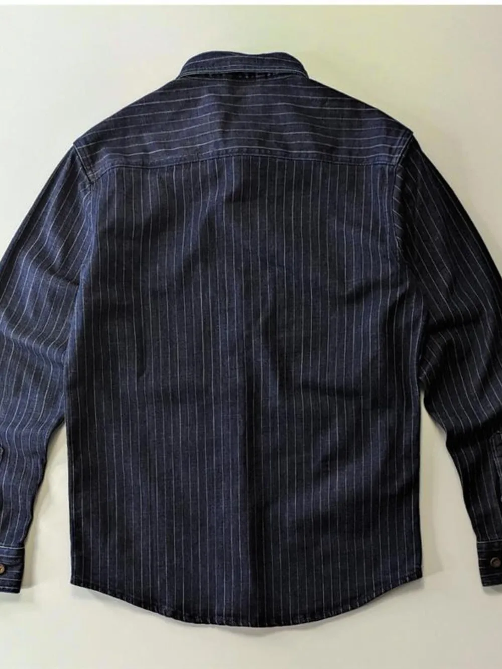 Men's Plus Size Striped Button Up Denim Shirt, image 2