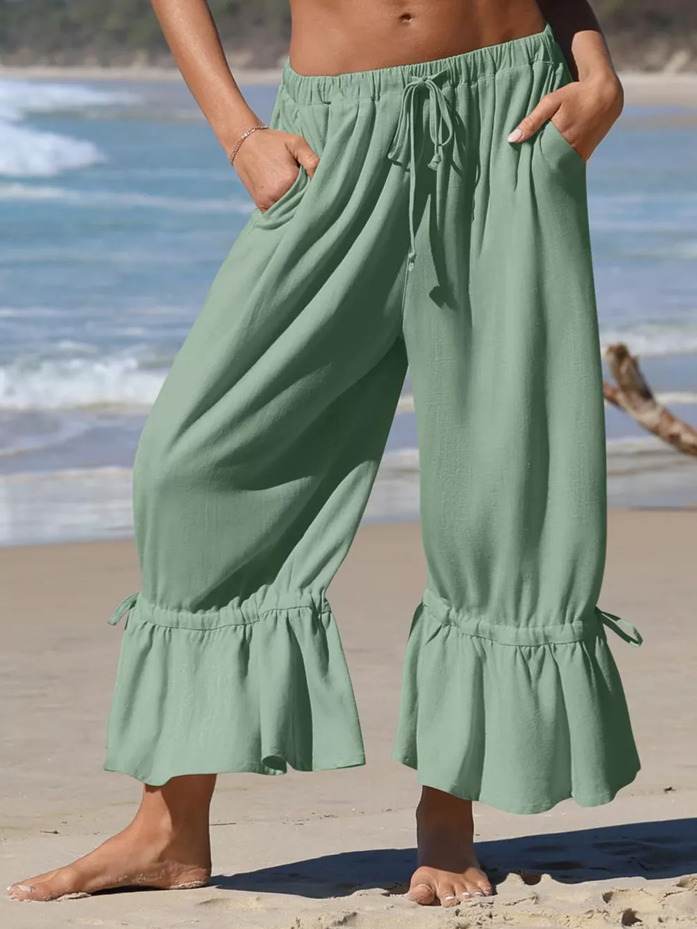 Full Size Wide-Leg Pants with Ruffle Hem Plus Size, image 3