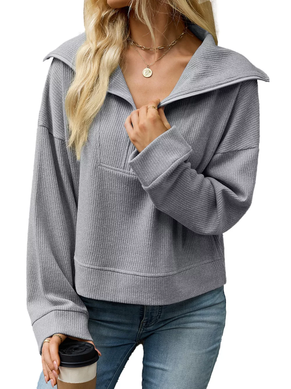 Half-Zip Dropped Shoulder Sweatshirt, image 25