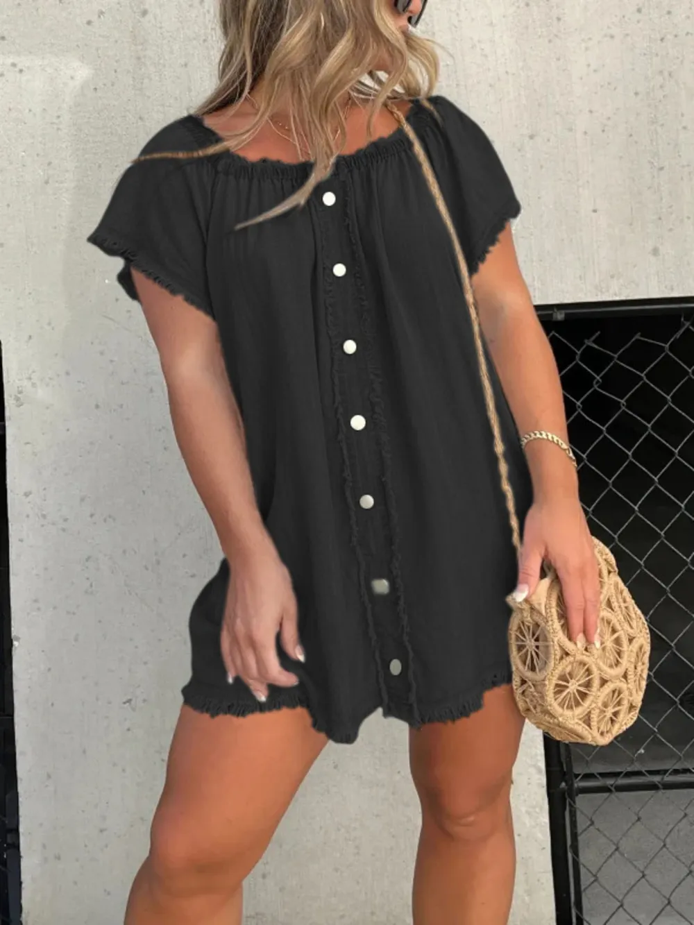 Full Size Raw Hem Mini Denim Dress Plus Size, image 6