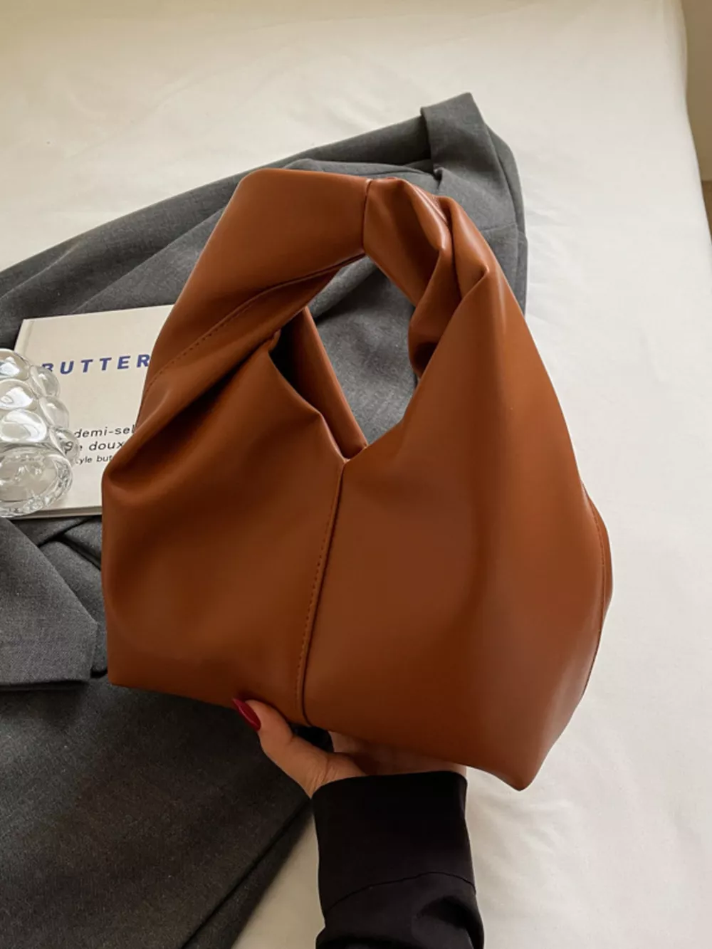Knot Handle Leather Handbag, image 5