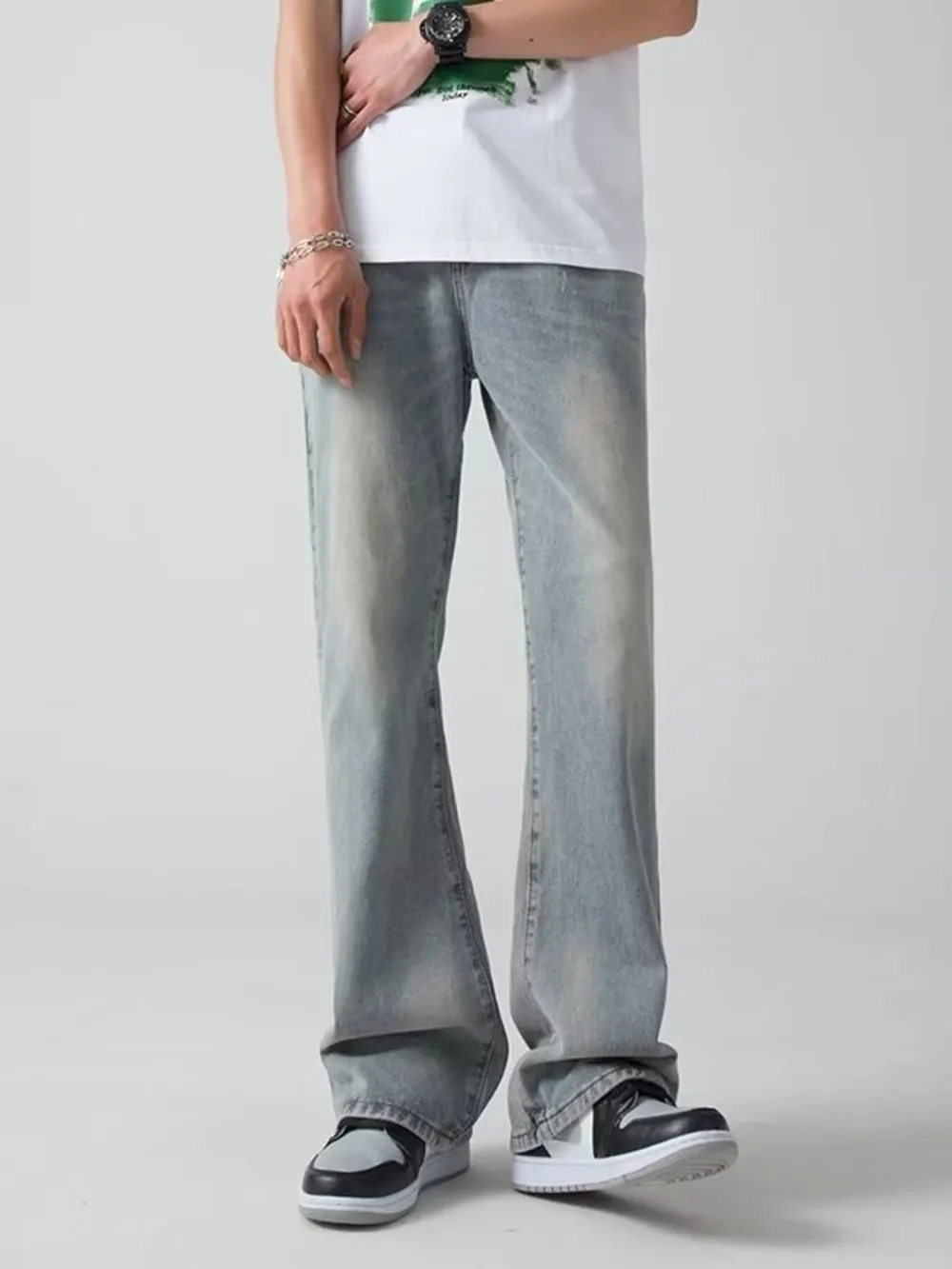 Men's Plus Size Vintage Wash Wide Leg Jeans, image 5