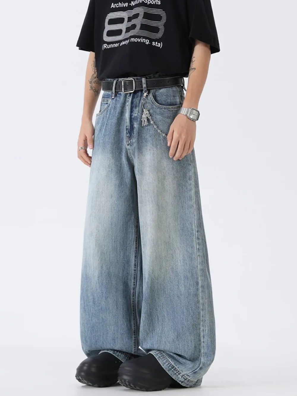 Men's Full Size Wide Leg Vintage Wash Jeans Plus Size, image 6