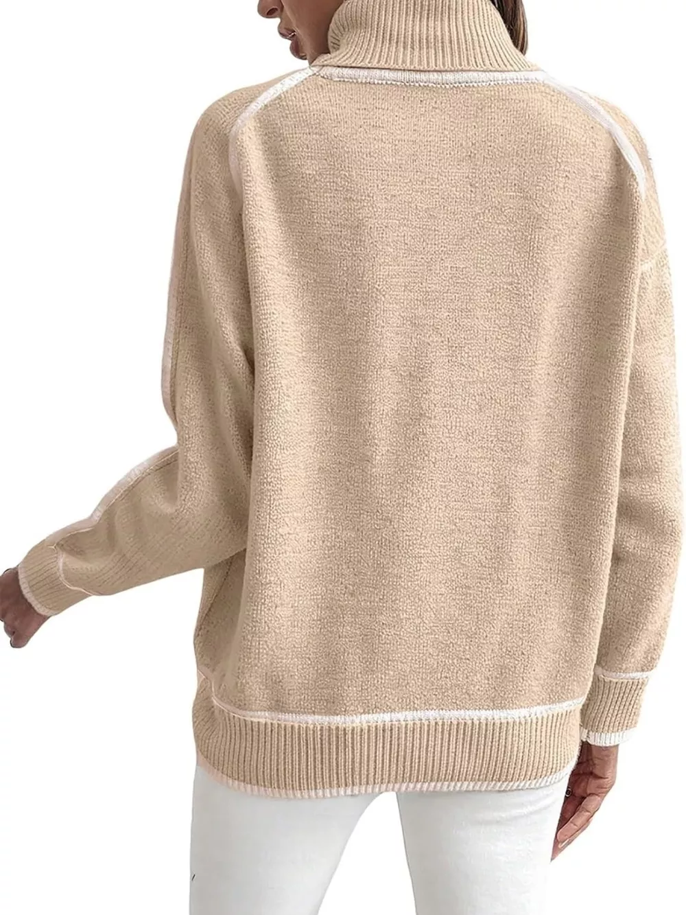 Full Size Contrast Trim Ribbed Hem Turtleneck Sweater Plus Size