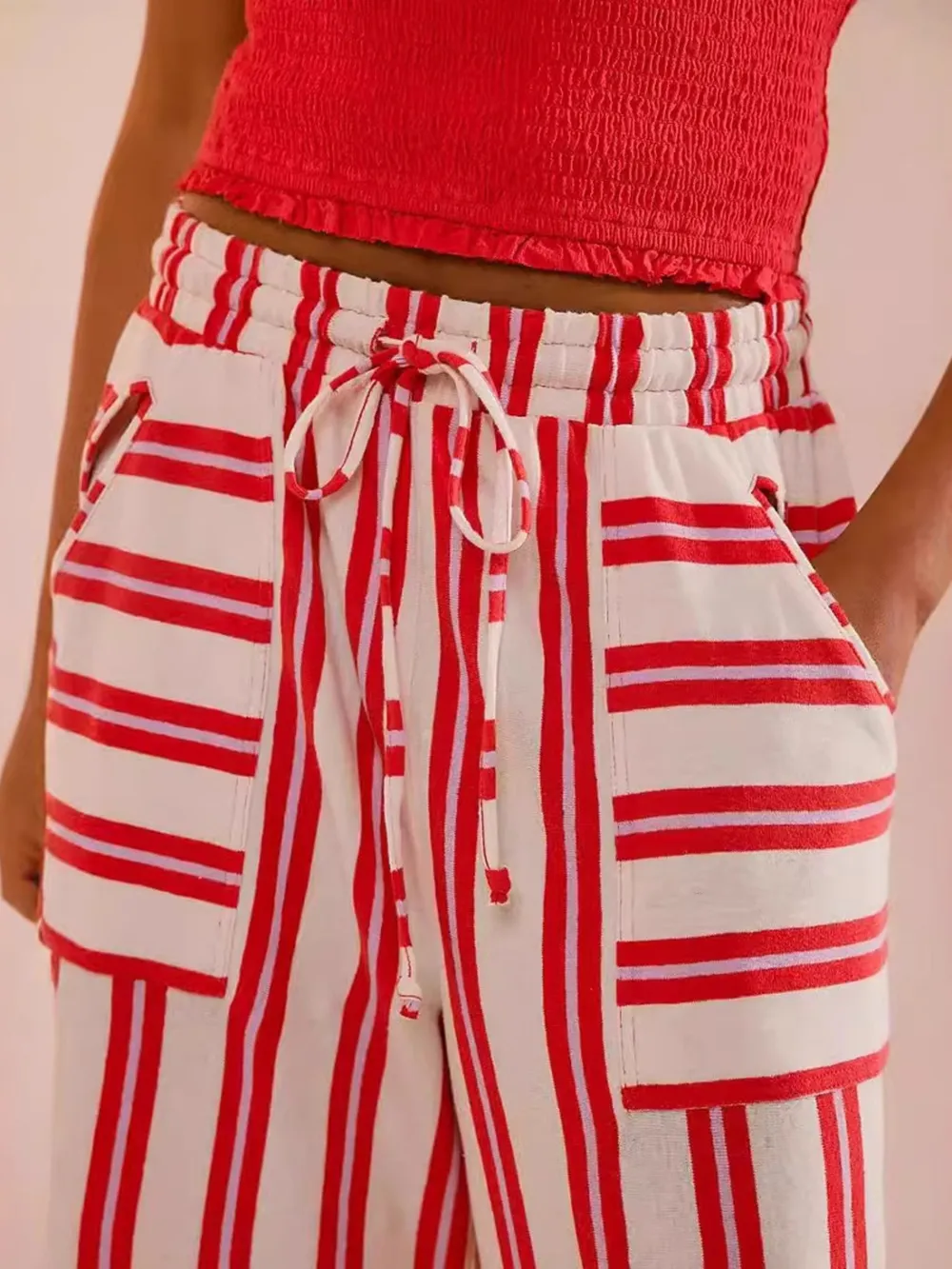 Striped Wide-Leg Drawstring Pants, image 15