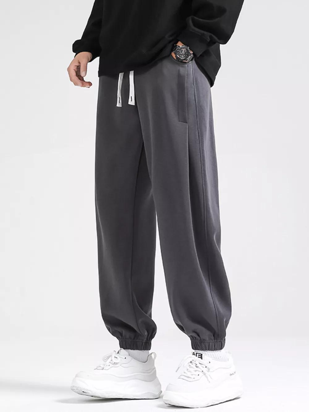 Men's Plus Size Drawstring Loose Fit Joggers, image 2