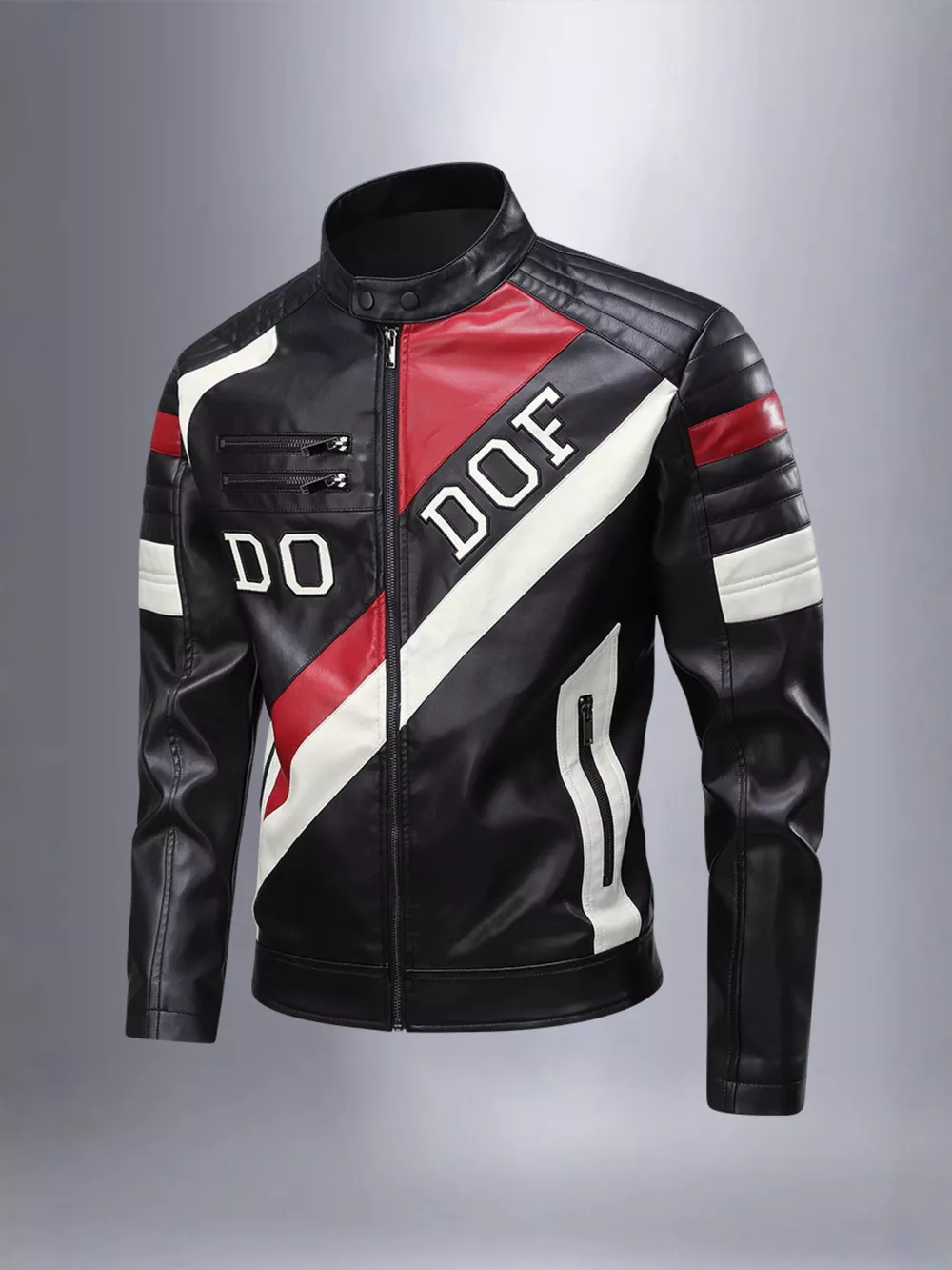 Men's Full Size Color Block Motorcycle Leather Jacket Plus Size, image 2