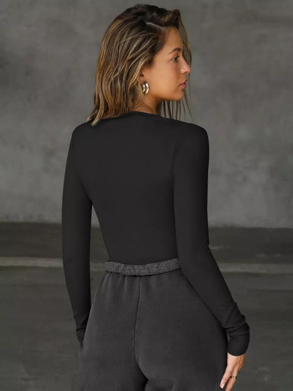Deep V-Neck Long Sleeve Top, image 7